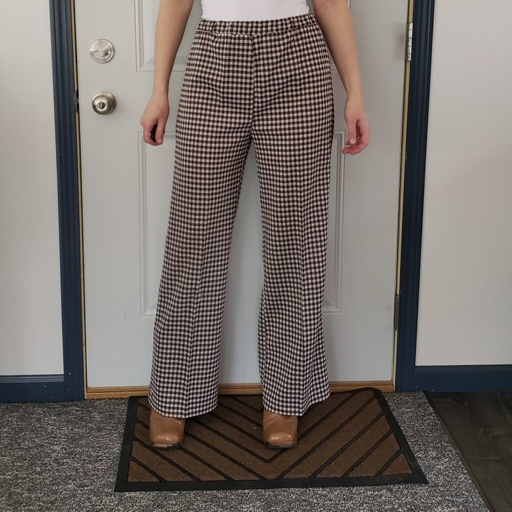70s Deadstock Brown Plaid Pleated Pants